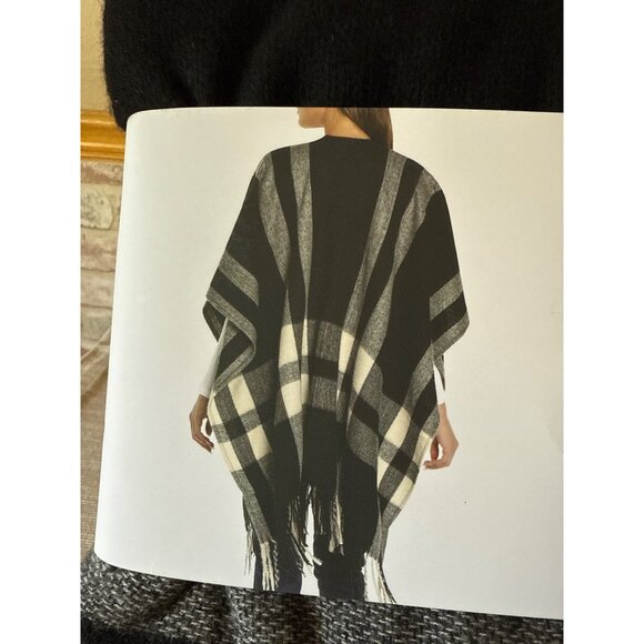 Three Dots Cashmere Blend Wrap Shawl One Size Black White Plaid - Picture 8 of 13